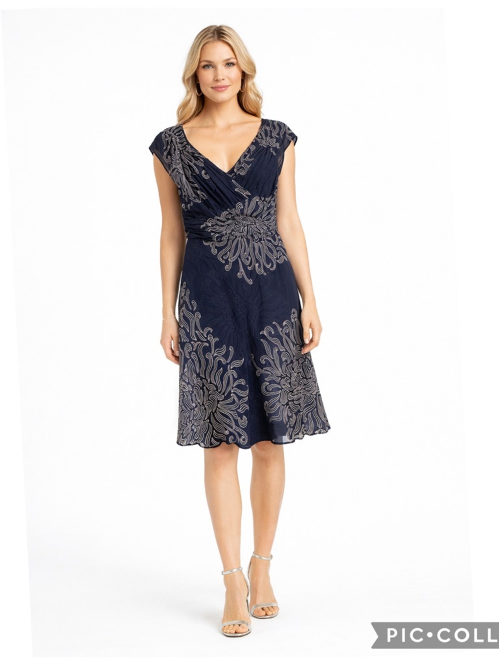 Ann Taylor 100% Silk Navy Floral Faux Wrap Midi Dress Size 12 Wedding Guest